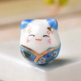 5pcs Cross Hole Fortune Cat 16x14mm Ceramic Porcelain Loose Beads for Jewellery Making DIY Crafts Findings