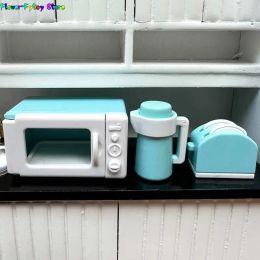 3Pcs/Set 1:12 Dollhouse Mini Microwave Oven Bread Maker Kettle Kit Kitchen Cookware Accessories Toys New