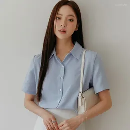 Women's Blouses Korean Chiffon Fashion Cardigan Top Female Summer Loose Thin Trend Slim Versatile Short Sleeve Lapel Neck Shirt