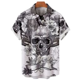 Hawaiian Summer Horror Skull Shirts For Men Vintage Casual 3d Print Rocker Gothic Rockabilly Short Sleeve Top Imported Clothing