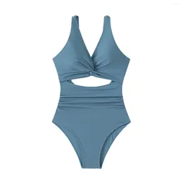 Women's Swimwear Cut Out Strap Fashion Sexy Solid Colour One Piece Swimsuit Ruffled Bow Hollow Padded Bikini For Women