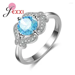 Cluster Rings Flower For Women Fashion 925 Sterling Silver Wedding Engagement Ring Jewellery Cubic Zirconia Anillos Accessories