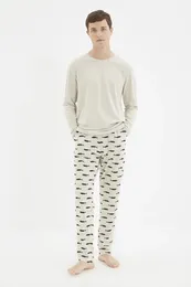 Home Clothing Trendyol Men 'S Regular Fit Printed Knitted Pajamas Set TMNAW22PT1069