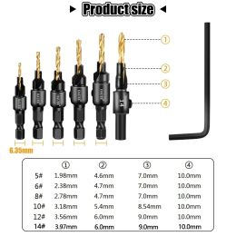 5Pcs Conical Drill Bit Countersink Drill Woodworking Drilling Pilot Holes HSS Universal Counterbore Cutter Screw Hole Drill