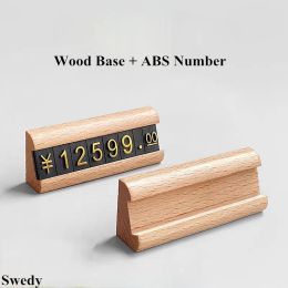 Adjustable Number Solid Wood Jewelry Wine Price Cube Tags Mini Small Price Label Paper Sign Holder Display Stand
