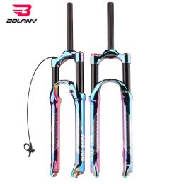 Bolany-Aluminum Alloy Bicycle Fork, MTB Rainbow Air Pressure Suspension, Manual Remtoe Lock, Bike Front Fork, 120mm, 27 ", 29"