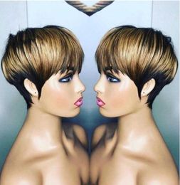 Short Bob Ombre Blonde Brazilian Remy Human Hair Wigs For Black Women None Lace Front Wig With Bangs4741872