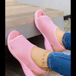 Sandals Women Summer Shoes 2024 Mesh Fish Platform Womens Closed Toe Wedge Ladies Light Casual Zapatillas Muje H240409 PR6A