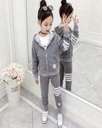 Children039s Clothing Autumn and Winter Sweatshirt Clothes Striped Hooded Shirt Sports Pants Girls Zipper Jacket kid Sweater 6819352