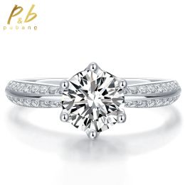 PuBang Fine Jewellery 925 Sterling Silver Sparkling 5MM-11MM Moissanite Diamond Wedding Engagement Ring for Women Anniversary Gift