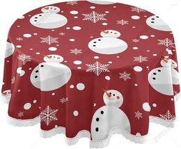 Table Cloth Christmas Round Tablecloth Snowman Snowflakes Red Washable Polyester Decorative Winter Year Cover
