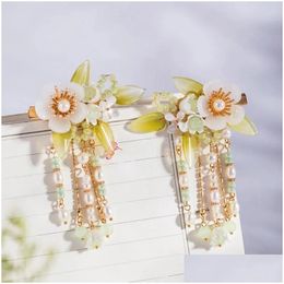 Hair Clips Barrettes 2Pcs Chinese Flower Hairpins Pearl Bride Ornament Colof Fringe Vintage Tiaras Headdress Jewellery Drop Delivery Hai Dhcit