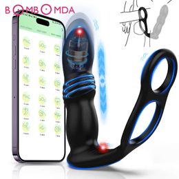 Telescopic Male Prostate Massage Anal Vibrator Butt Plug with Penis Ring Stimulator Delay Ejaculation sexy Toys