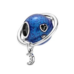 925 Sterling Silver Blue Clip Globe Star Murano Diy Bead Fit Original Bracelet Women Charms Jewellery Accessories