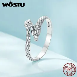 Cluster Rings WOSTU 925 Sterling Silver Dragon Coiled Open Ring Vintage Oxidised For Women Year Party Lucky Gift Fine Jewellery