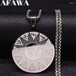 Pendant Necklaces 12 Constellations Sun Moon Astrology Stainless Steel Chain Necklace Silver Color Jewelry Collier Signe Astrologique