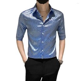 Men's Casual Shirts Boutique Self-cultivation Fashion All-match Handsome Young Man Printing Five-point Sleeve Shirt Ruffian