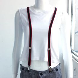 Men Women Black Red Elastic Double Shoulder Strap 1.5cm Width 4 Clip X-type Suspenders Braces Trousers Clothing Accessories