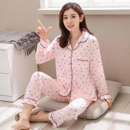 Home Clothing Cotton Print Pajamas Sets For Women 2024 Autumn Winter Long Sleeve Pyjama Wear Ladies Lounge Homewear Indoor