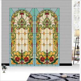 Window Stickers Custom Size Frosted Glass Film Static Cling Classical Church Stained Door Foil 50cmx100cm