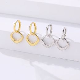 F.I.N.S Simple 925 Sterling Silver Gold Circle Square Drop Earrings Geometric Small Hoops Huggies Piercing Ear Fine Jewelry