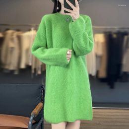Casual Dresses DjzDsm Women Mink Round Neck Thickened Twist Solid Sweater Skirt Knitted Pullover 2024