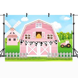 Mocsicka Pink Barn Farm Girl Birthday Backdrop Kids Party Decorations Wallpaper Newborn Photography Props Photo Studio Photocall