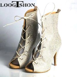 Dance Shoes 2024 Winter Style Bachata Social Booties 6-10cm Customised Heel Khaki Salsa Latin Boot For Women