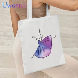 Shopping Bags Elegant Ballet Canvas Tote Bag Casual Shoulder School Fashion Dancer Reusable Women's Kawaii Handbags