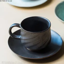 Mugs Japanese Style Stoare Coffee Cup Saucer Handmade Retro Ceramic Latte Twill Small Exquisite Mug Modern Home Breakfast