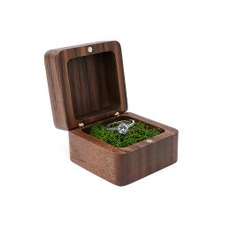 Vintage Wooden Ring Box Jewellery Organiser Square Wood Grain Wedding Rings Holder Earrings Jewellery Display Packaging Gift Boxes