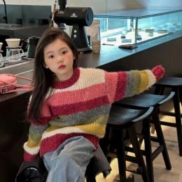 Girls Sweater Wool Coat Kids Tops Knitting 2023 Coffee Thicken Warm Winter Autumn Cottons Teenagers Outwear Children's Clothing