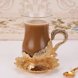 Mugs European Style Zinc Alloy Exquisite Craftsmanship Metal Coffee Cup Set Tea Milk Water With Plate
