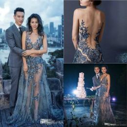 Fashion Prom Dresses Blue Appliques Sequins Evening Wear 2024 Sexy Mermaid Dress Sweep Train Sleeveless Party Gowns