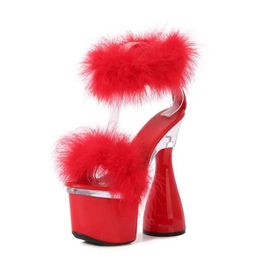 Dress Shoes Transparent Super High Heel Platform Sandals Women Evening Furry Female Pole Dance Party H240409 5MEK