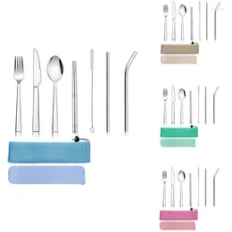 Dinnerware Sets JFBL 9 Piece Travel Cutlery Stainless Steel Camping Set For 1 Including Silver Fork Knife Spoon Chopsticks