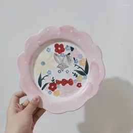 Decorative Figurines Japanese Style Hand Drawn Strawberry Disc Handmade Stoare Dessert Plate Cute Berry Dinner Underglaze