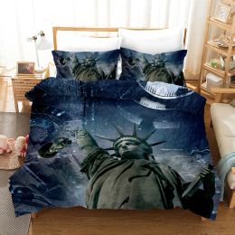 Doomsday Duvet Cover Statue of Liberty Eiffel Tower Bedding Set Polyester World Disaster Theme Comforter Cover for Boy Teen King