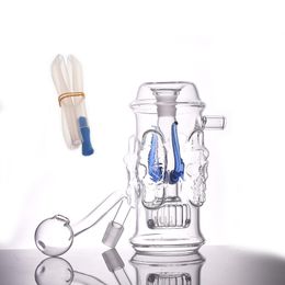 Wholesale Creative alien smoking water bong pipe Colorful mini Skull 3D Shape 10mm female glass dab rig bongs hookah with oil burner bowl & siliocne hose