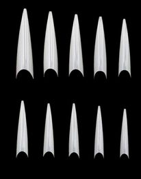 500 PCS 10 Sizes Nail Art Tips Stiletto Pointy Full Cover False Nail Natural Style Acrylic UV Gel Fake Salon French Acrylic320e3518684