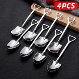 Spoons 4PCS Creative Coffee Spoon For Ice Cream Dessert Scoop Tableware Cutlery Set Shovel Stainless Steel Teaspoons