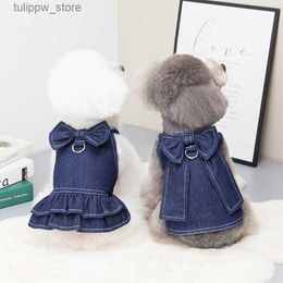 Dog Apparel Dog Apparel Dog Jean Dress Denim T-shirt Spring Summer Pet Clothes for Small Dogs Poodle Vest Puppy Skirt Outdoor Dog Harness Clothing 230614 L46