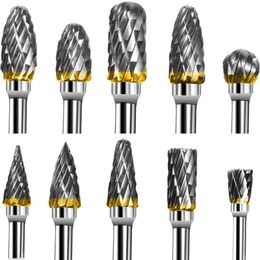 10pcs Shank Tungsten Carbide Milling Cutter Rotary Tool Burr Double Diamond Cut Rotary For Hand Tools Electric Grinding