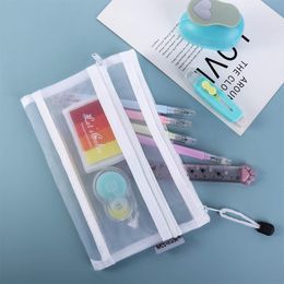 Pencil Case Large Capacity Document Pen Box Cosmetic Storage Bag Double Mesh Pencil Bag File Folder School Stationery Supplies