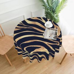 Table Cloth Blue Gold Zebra Round Tablecloth Animal Print Graphic Cover For Living Room Dining Kawaii Polyester