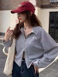 Women's Hoodies ADAgirl Zip Up Women Y2k Streetwear Long Sleeve Casual Crop Tops Solid Lapel Harajuku Coats Autumn Thin Chic Clothes