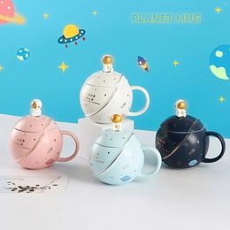Mugs Space Theme Mug With Spoon Cute Style Coffee Cup Big Volume 400 ML Drinks Container Creative Gift