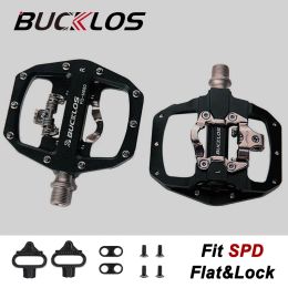 BUCKLOS Mountain Bike Flat & Lock Pedals for SPD Ultralight Aluminium Bicycle Pedal Mtb Pedals with Cleat Cycling Accessories