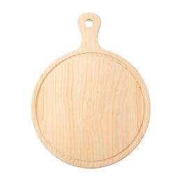 Wooden Round Pizza Board with Hand Pizza Baking Tray Stone Cutting Board Platter Pizza Cake Tray 6/7/8/9/10/11/12 Inch