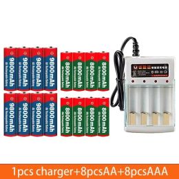 Free ShippingNew 1.5V Rechargeable Battery, AAA 8800Mah+AA 9800 Mah, Plus Charger Set Alkaline Technology, Suitable for Remote C